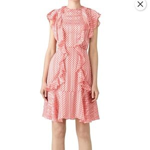 EUC ML Monique‎ Lhuillier Pink Polka Dot Dress sz 12 RTR Like New feminine